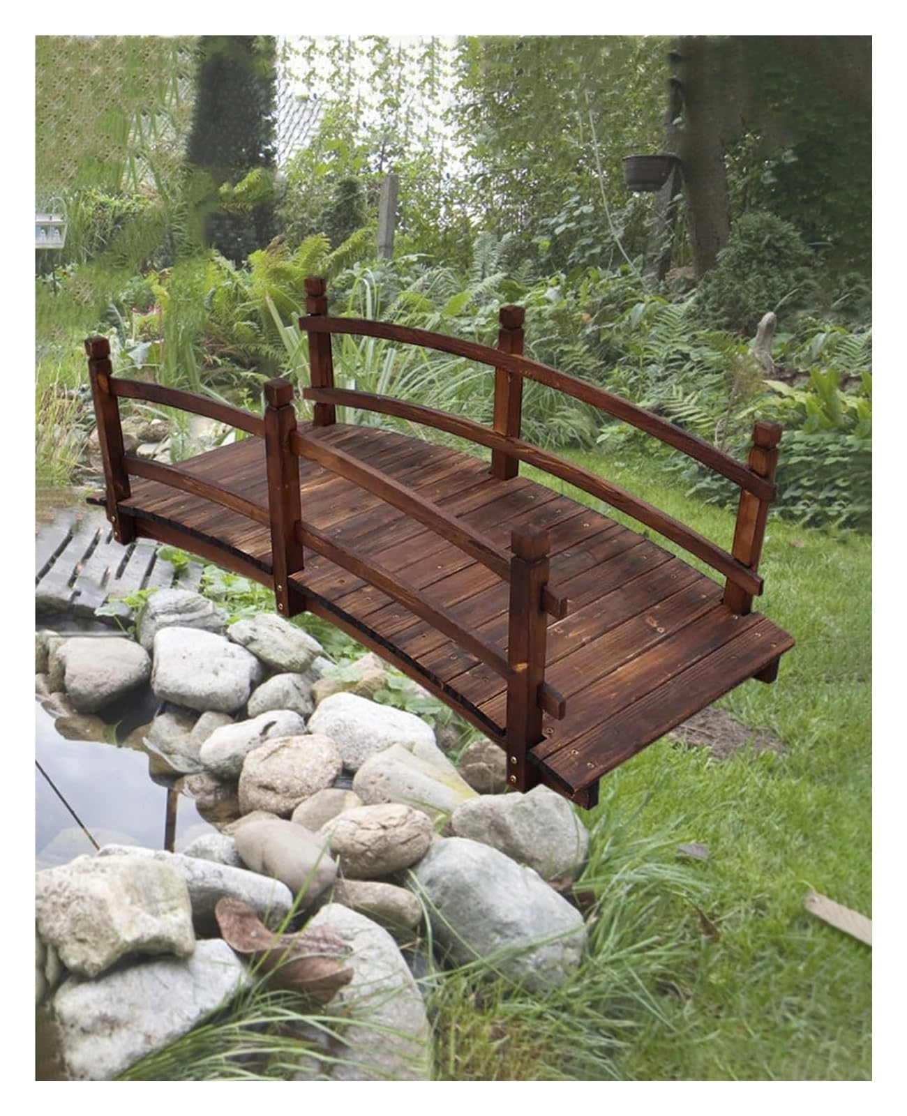 Wooden Garden Bridge, Wood Arc Footbridge, Small Garden Bridge to Walk On, Decorative Footbridge for Pathway Walkway, Backyard Pond Decoration(140cm (4.6ft))