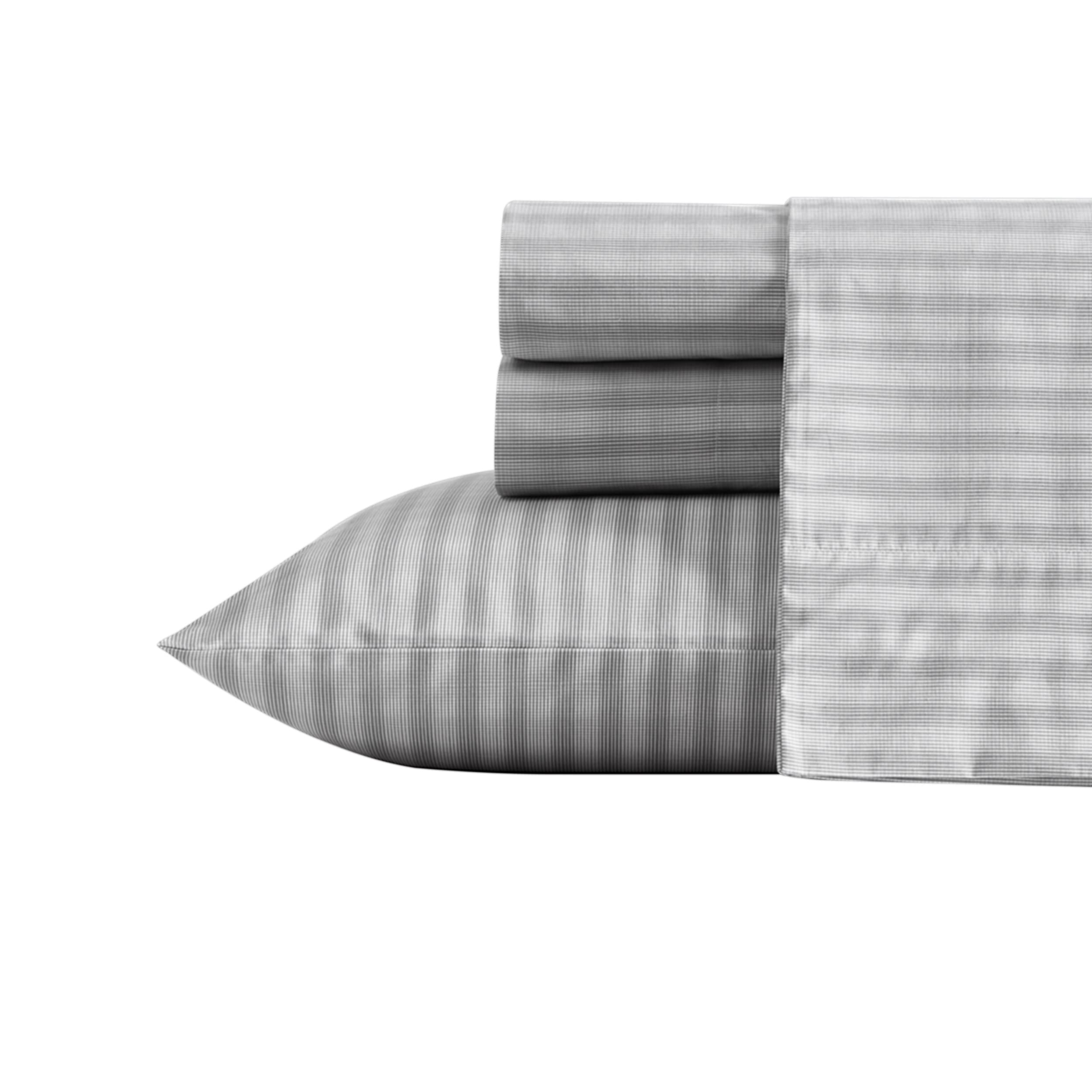 Nautica- Full Sheet Set, Cotton Percale Bedding Set, Crisp & Cool, Lightweight & Breathable (Michael Plaid Grey, Full) - Image 2