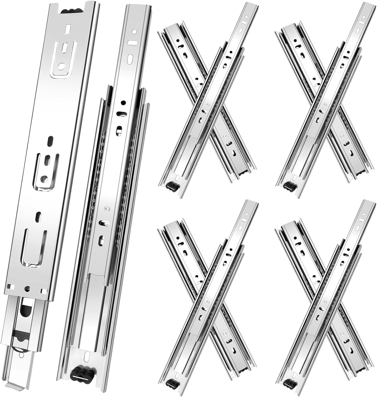 20 inch Drawer Slides 4 Pairs (8pcs) 3 fold Full Extension Side Mount Cabinet Drawer Glides 20" Silver Cabinet Rails for Dresser, Cabinet, Kitchen,Trash Can, Wardrobe 100 LB Capacity