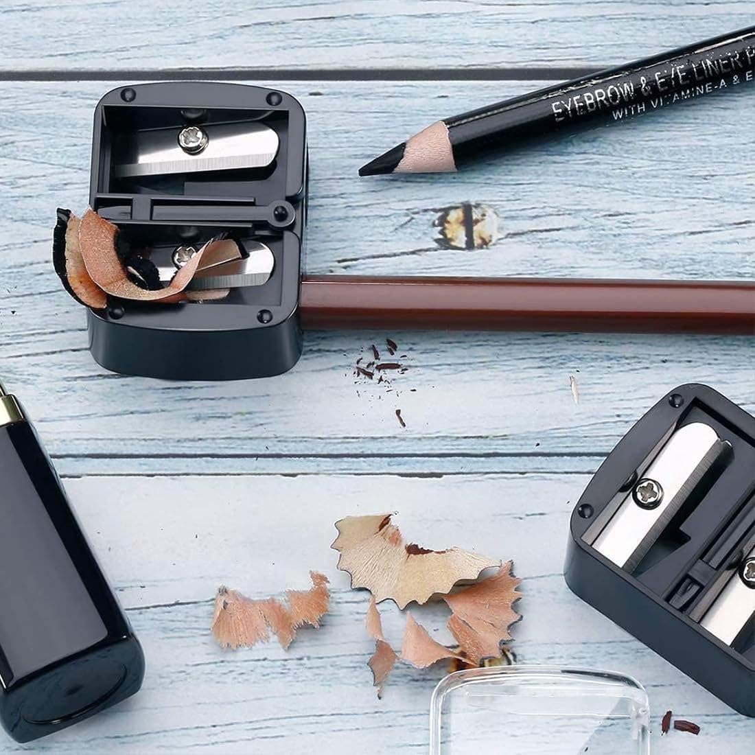 2 Pezzi Temperino Universale per Trucco, Temperamatite Cosmetico per Matite per Sopracciglia, Matite Labbra, Eyeliner, Lame di Precisione, Comodo per Viaggi