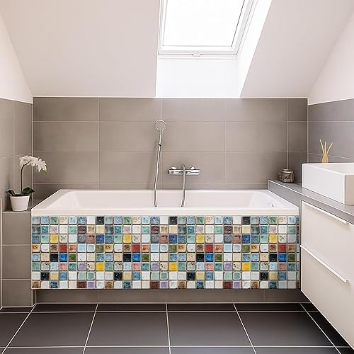 Miniatura 3 de Azulejos de Suelo Autoadhesivos 12x12 Pulgadas Multicolor de Despegar y Pegar, Planchas de Piso de Vinilo con Patrón de Mosaico Retro para Cocina,