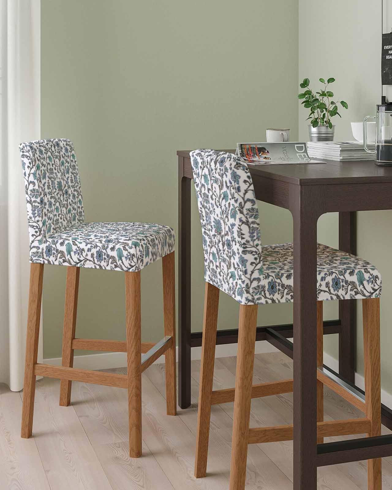 Wowouhiya Boho Leaf Bar Stool Covers - Stretch Dining Chair Covers Set of 6, Teal Green Spring Farmhouse Pastoral Tribal Bar Chair Cover Removable Counter Stool Pub Chairs Slipcovers Protectors