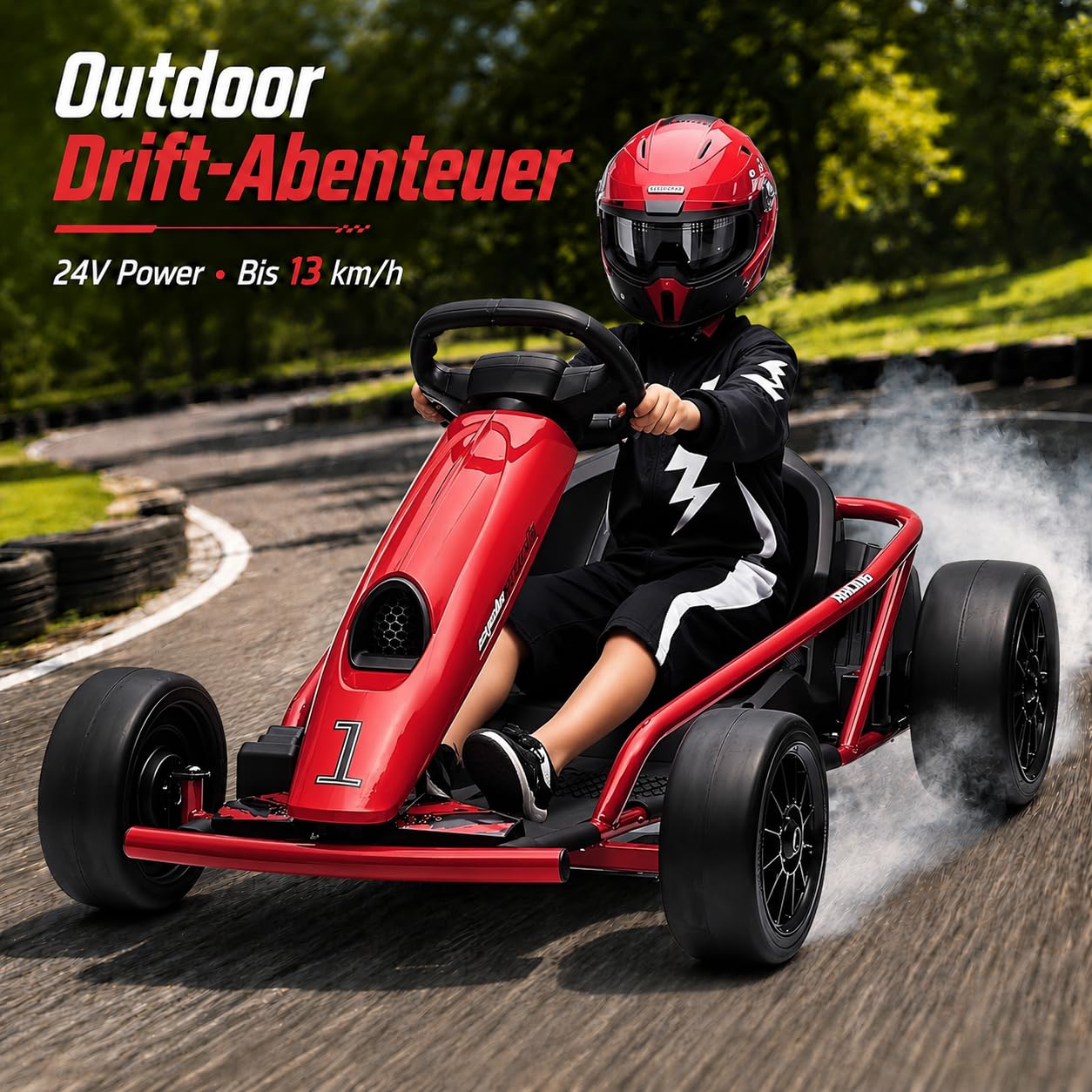 Litake Elektro-Kart 24V, Kinder Drift-Auto mit Akku und Sicherheitsgurt