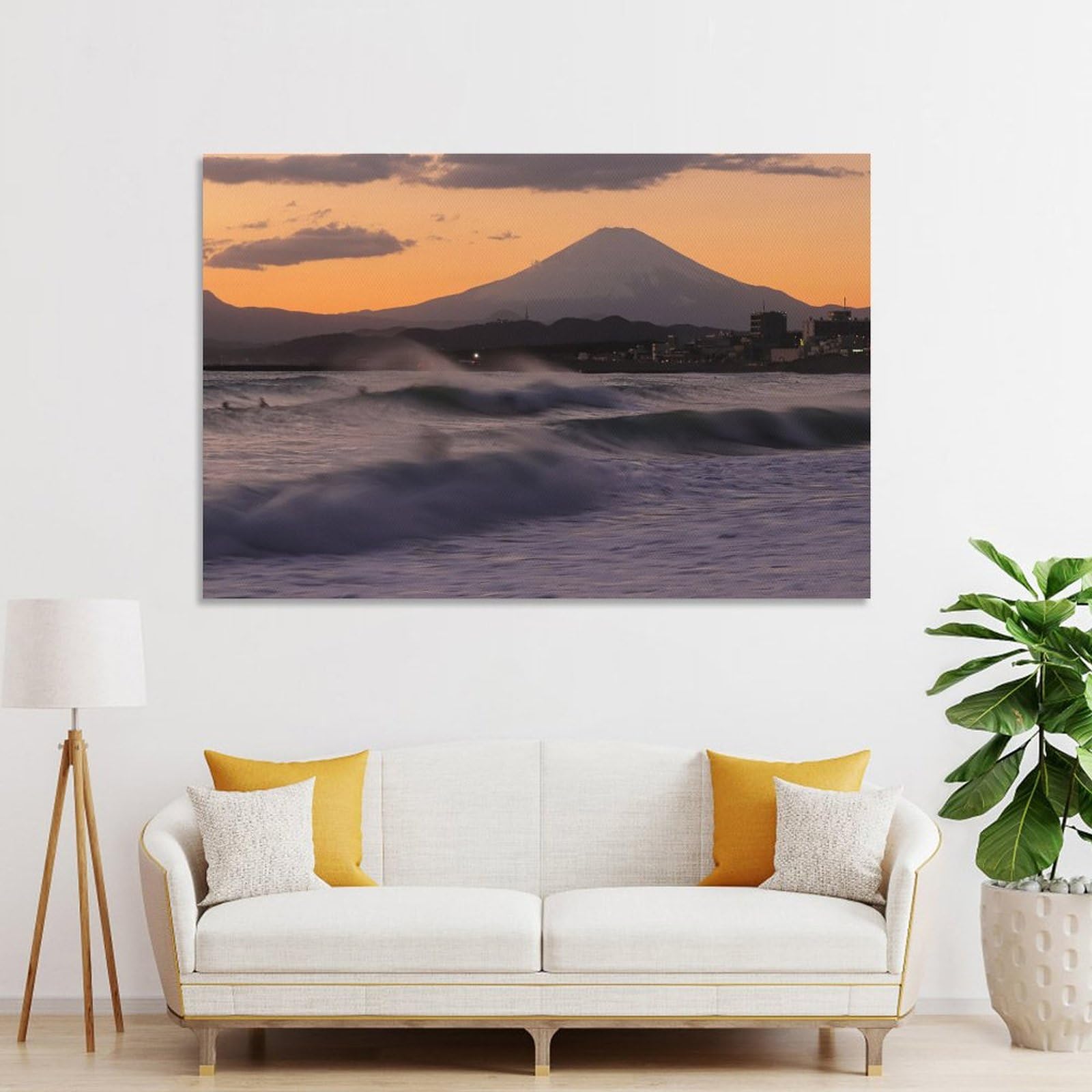 Amazon.co.jp: 絵画 神奈川県 茅ヶ崎の海と夕暮れと富士山インテリア