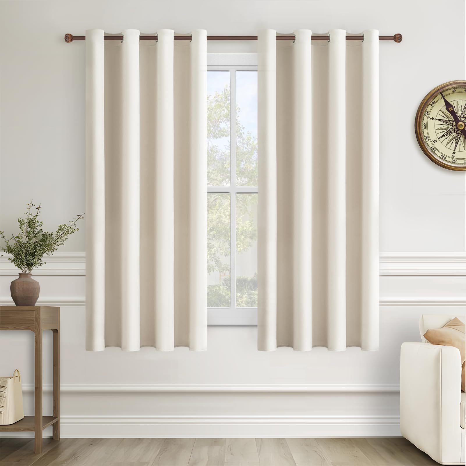 MRTREES Short Curtain with Eyelets Opaque, Short Opaque Curtains, Semi-Blackout Eyelet Curtains Set of 2 H 185 x W 140 cm, Light Beige Curtains for Living Room Children's Room — image 1
