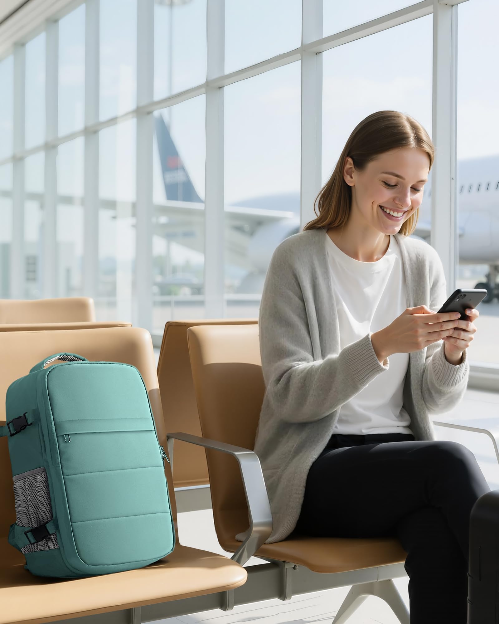 HOTOR Zaino Ryanair 40x20x25 - Zaino da Viaggio Porta PC di Grande Capacità, Multi-Tasca, Bagaglio a Mano Compatibile Ryanair per Uomo, per Pendolarismo, Viaggi in Aereo e Trekking, Verde Chiaro