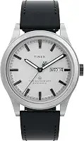 Relógio masculino Waterbury tradicional de 39 mm - pulseira preta e mostrador prateado em aço inoxidável