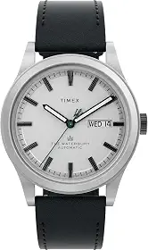 Relógio masculino Waterbury tradicional de 39 mm - pulseira preta e mostrador prateado em aço inoxidável
