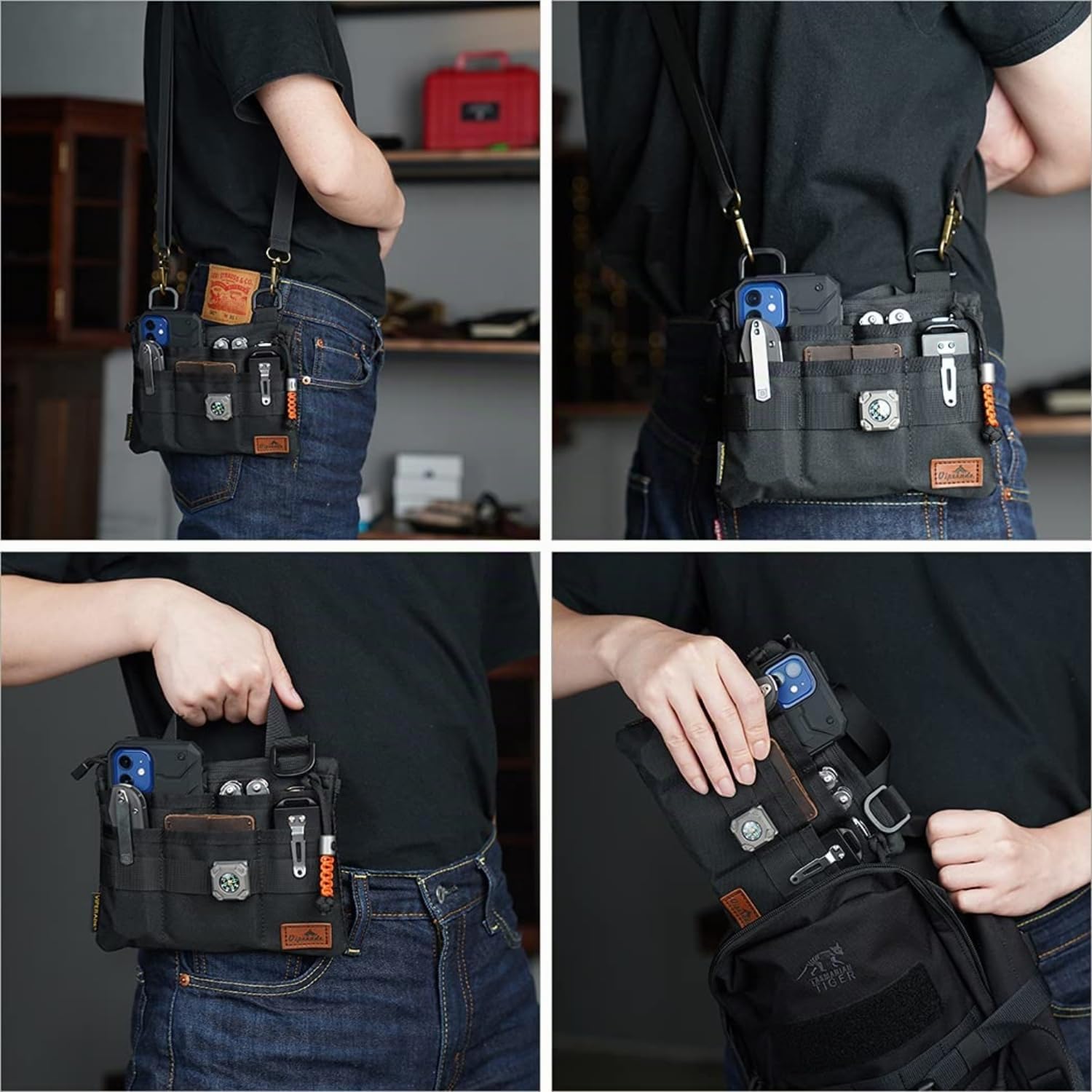 VIPERADE VE5 Bolso de Nailon para Axilas Al Aire Libre, de Hombro y Seguridad Portátil Multiusos para Hombres/Mujeres - Negro