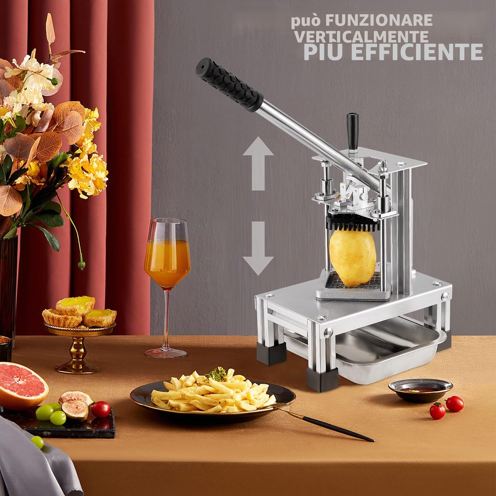 Commerciale French Fry Cutter con 3 lame di ricambio, 1/2",1/4" e 3/8" lama semplice tritatubi limone affettatrice patate patatine fritte con manico allungato