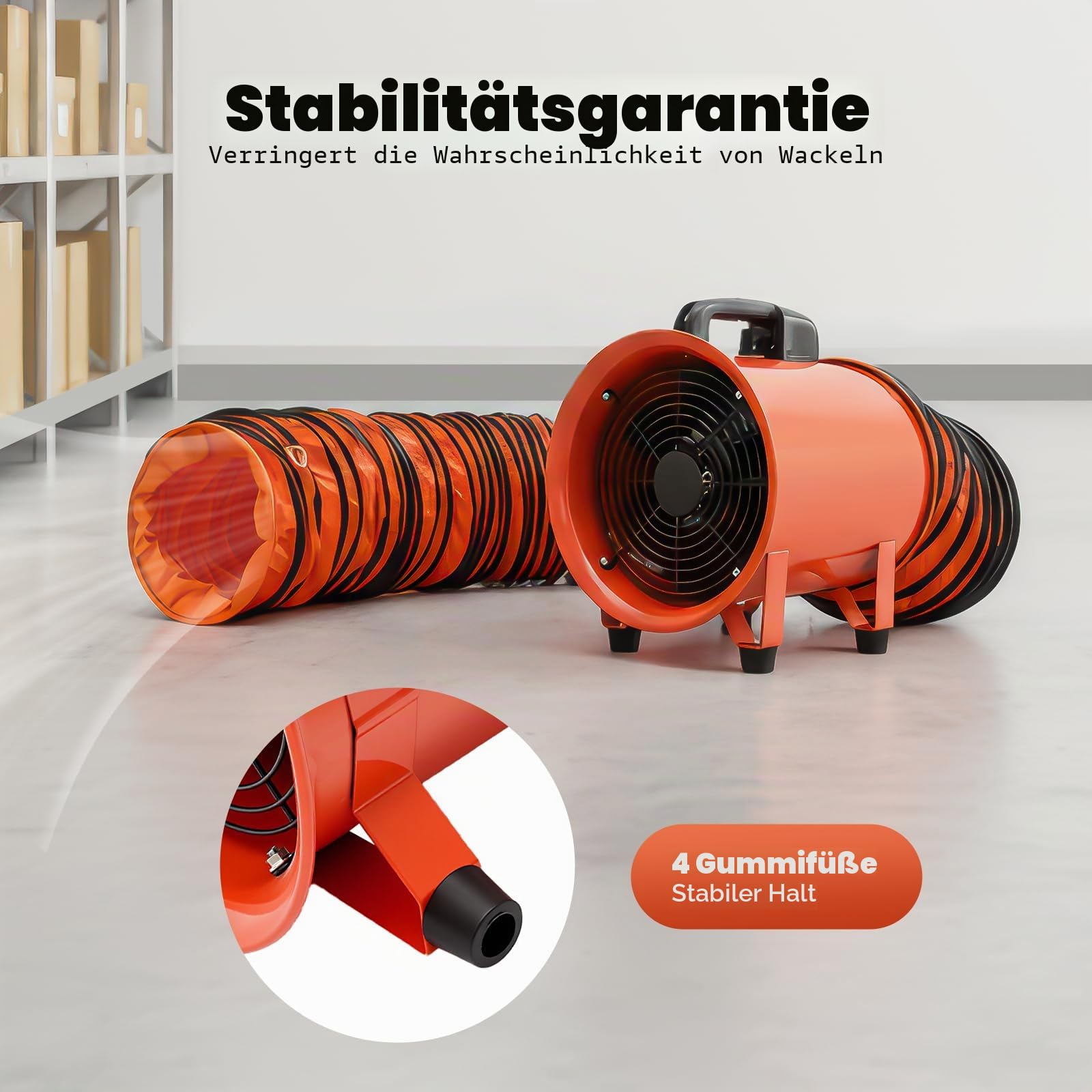 Bauventilator, Baulüfter Staubabsaugung, Bauventilator, Geschwindigkeit 3300 U/min, Baugebläse für die Absaugung, mit 10m Kanal Schlauch, für Fabriken, Keller, Bauernhöfe, Getreidelager