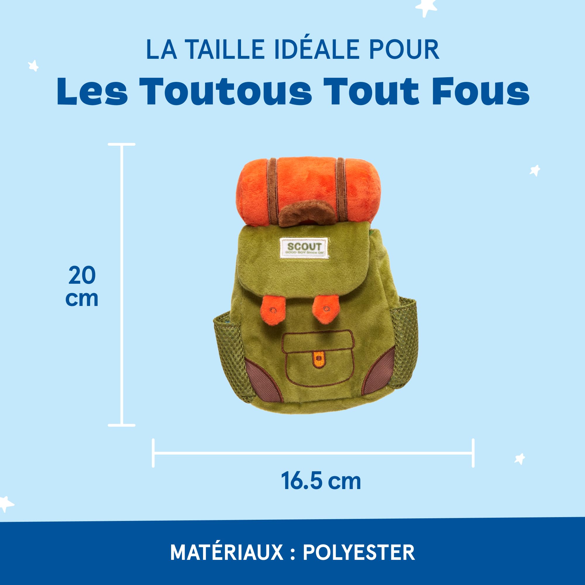 BARK Scout Camping Sac à dos en peluche pour chien Vert et orange Taille S/M