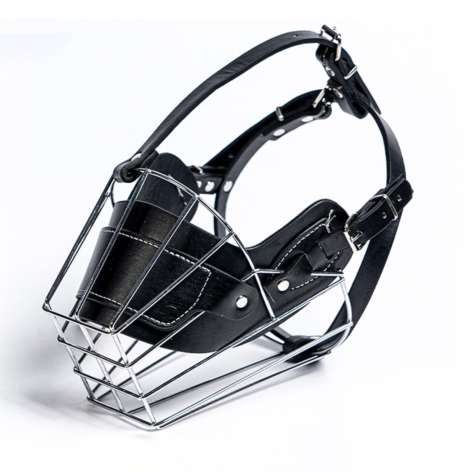 Bozal para Perro Bozales Anti-Morder Transpirable Cesta de Metal para la Cara para Perros Anti Morder y Ladrar,Correa de Cuero Ajustable Adecuada para Perros Grandes pequeños y medianos de 7.5 a 35 kg