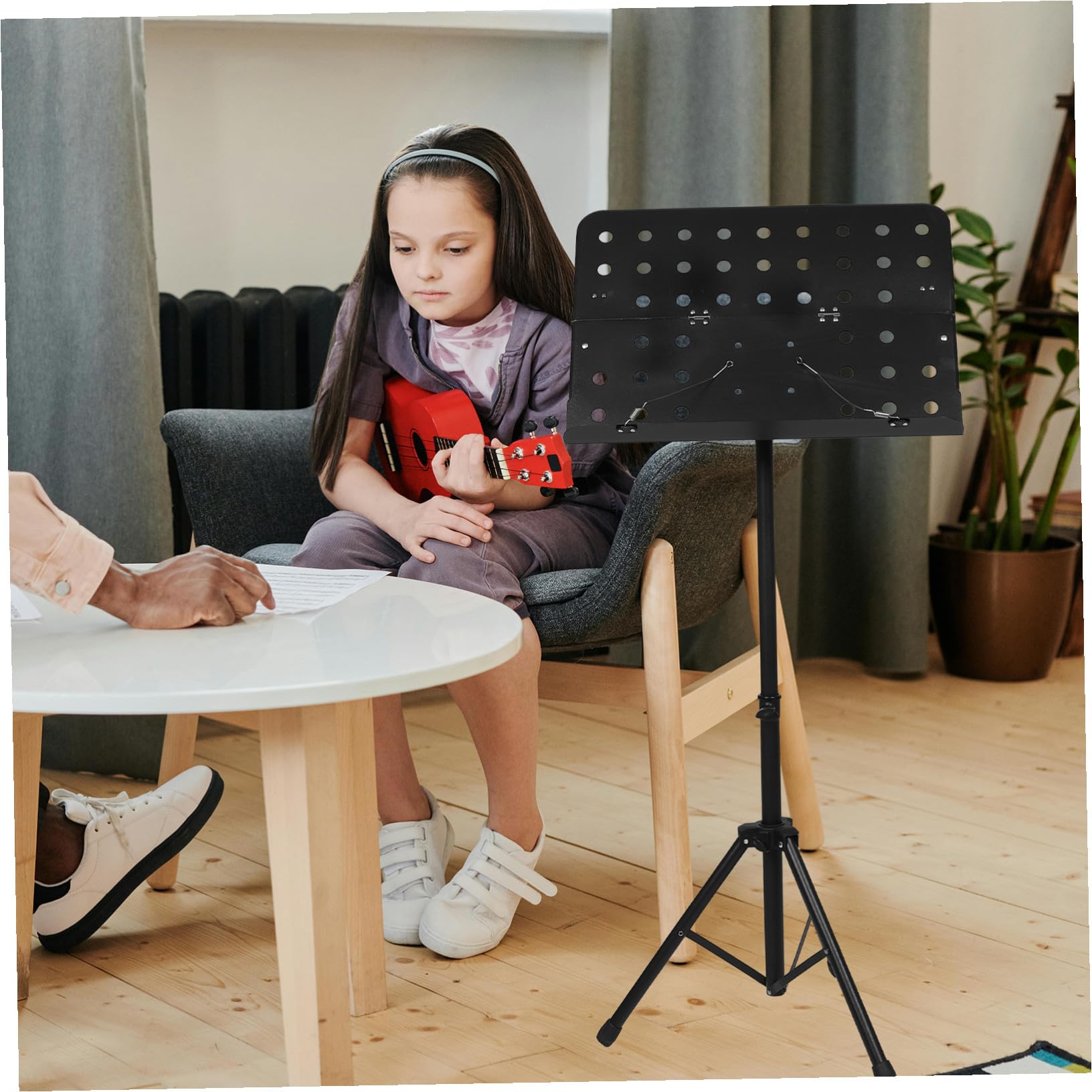 Portátil para Partituras con Diseño de Nota Musical Negro Plegable y Ajustable Altura Soporte de Mesa Resistente para Piano Guitarra Orquesta Práctica y Actuaciones
