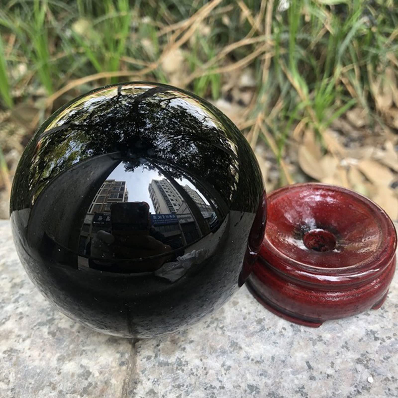 黒曜石 球体 置物 木製台座付き Amazon.co.jp: 天然黒曜石水晶玉 置物 木製スタンド付き、家庭や