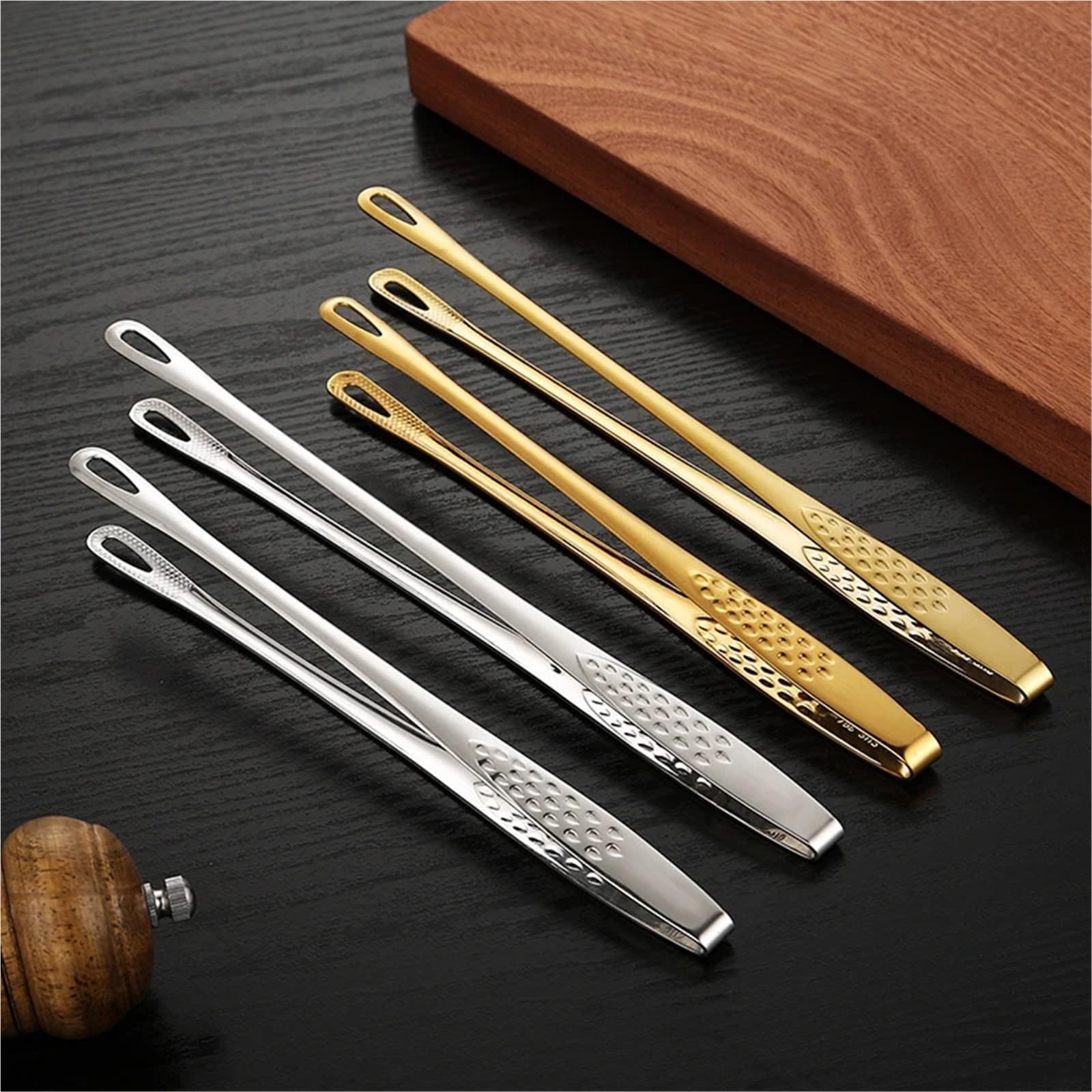 Pinze da barbecue, Pinze da cucina in acciaio inox multicolore 23-28 cm manico lungo antiscivolo(Gold,28cm)
