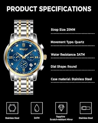 Mens Wrist Watch and Stainless Steel Mens Chronograph Watches,Luxury Classic Diamond Roman Numerals Waterproof Day Date Large face Watches for Men