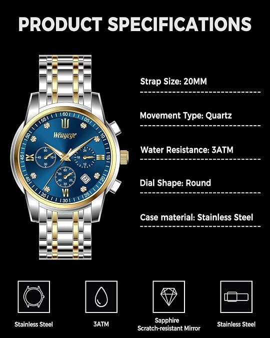 Mens Wrist Watch and Stainless Steel Mens Chronograph Watches,Luxury Classic Diamond Roman Numerals Waterproof Day Date Large face Watches for Men
