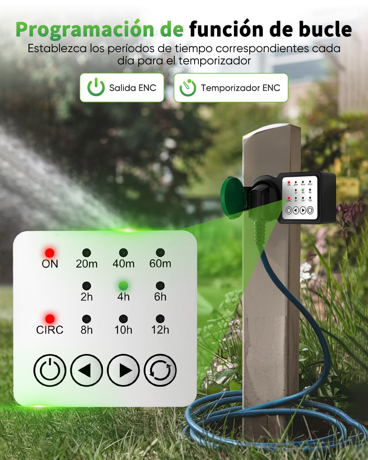 GreenSun Temporizador para Exteriores - Enchufe para Exteriores Temporizador Programador Enchufe programable 24 Horas 16A 230V IP44 Verde