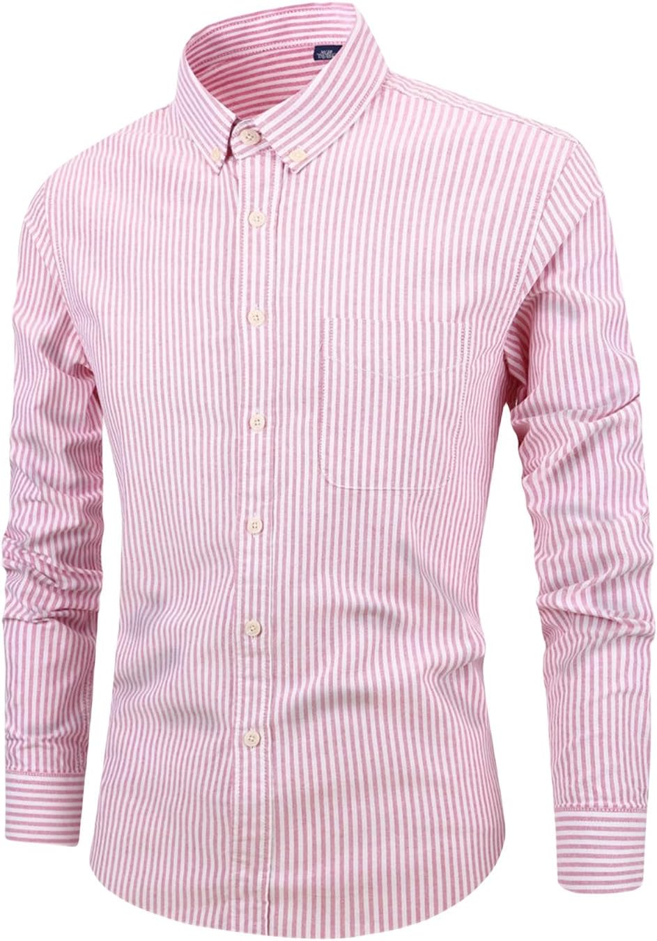 Men's Cotton Striped Oxford Spinning Slim Fit Long Sleeve Shirt
