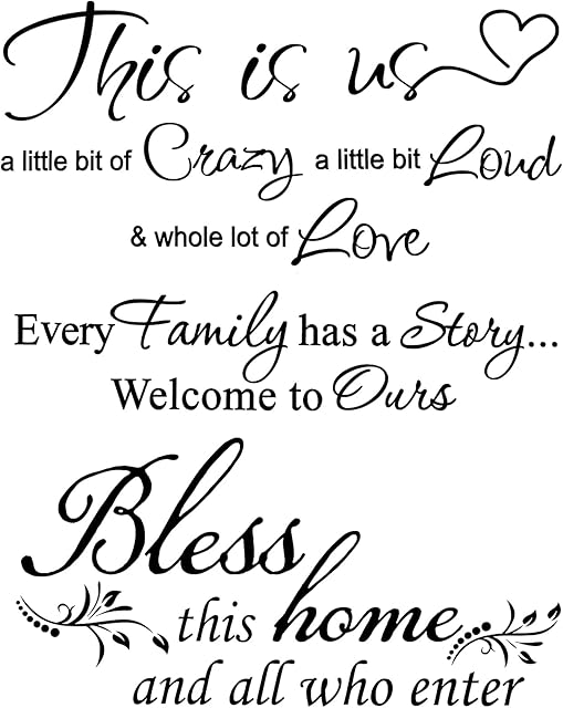 3 Sheet This is Us Crazy Loud Love Bless This Home Every Family Wall Decal Vinyl Love Quote Wall Decal Inspirational Family Quote Sticker Art Lettering Saying Home Decoration for Bedroom Living Room