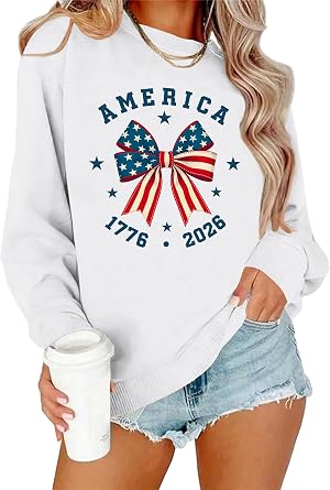 PECHAR USA Sweatshirt Women American Flag Sweater 4th of July Shirts Patriotic Sweater Fourth of July Pullover