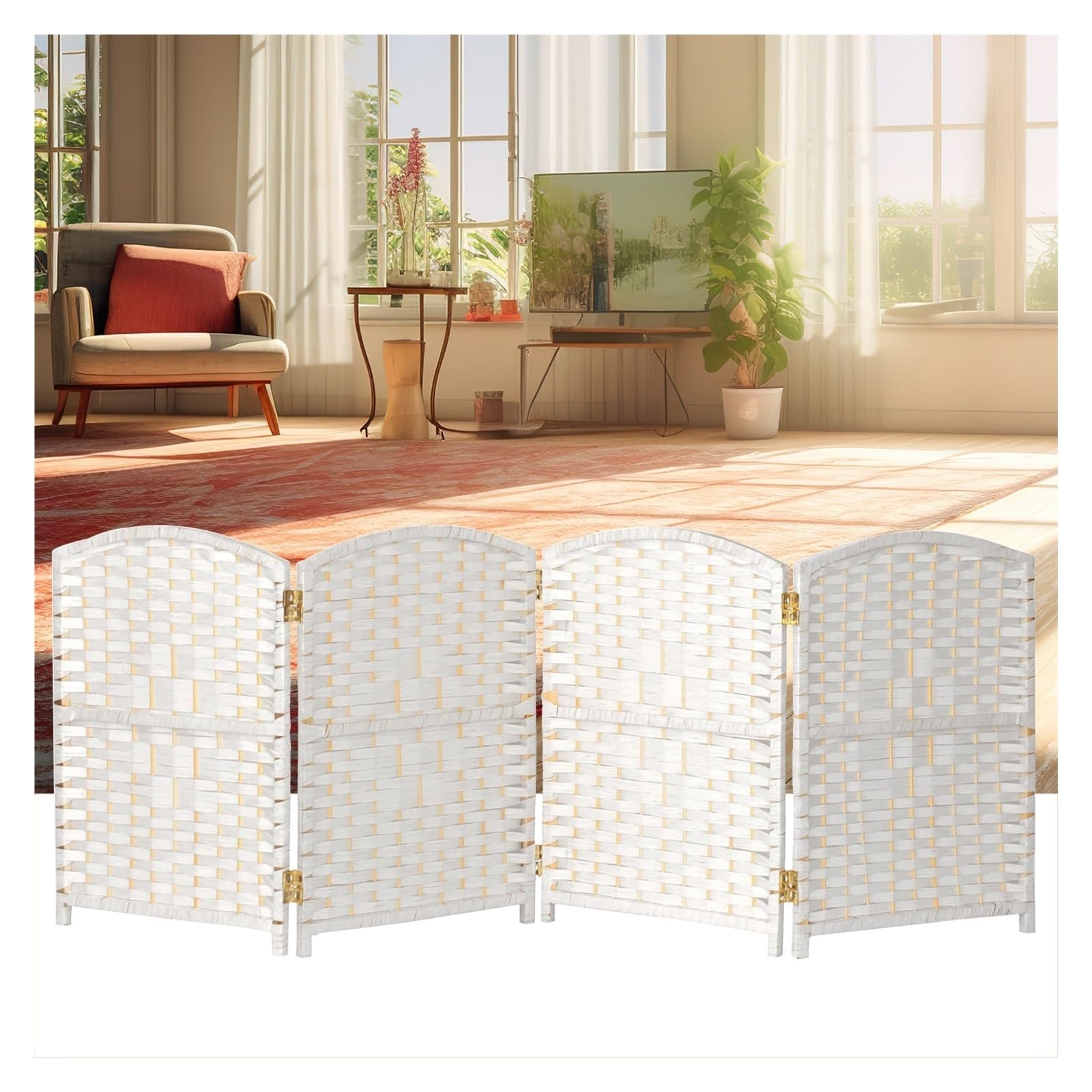 Paravent court pliable en osier tissé à main à 5 panneaux 80x40 cm