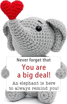 Elephant Gifts for Women Men, Cute Inspirational Birthday Graduation Gift for Daughter Son Him Her Friends Coworkers, Thank You Present for Mom Teacher Boss, Mini Crochet Elephant