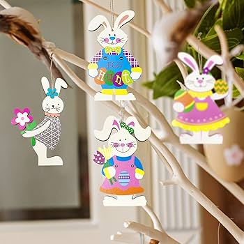 CIYIN 3 Coniglietti Pasquali In Legno Con Base – Decorazioni Fai Da Te Per Pasqua, Regalo Creativo Per Bambini E Famiglia
