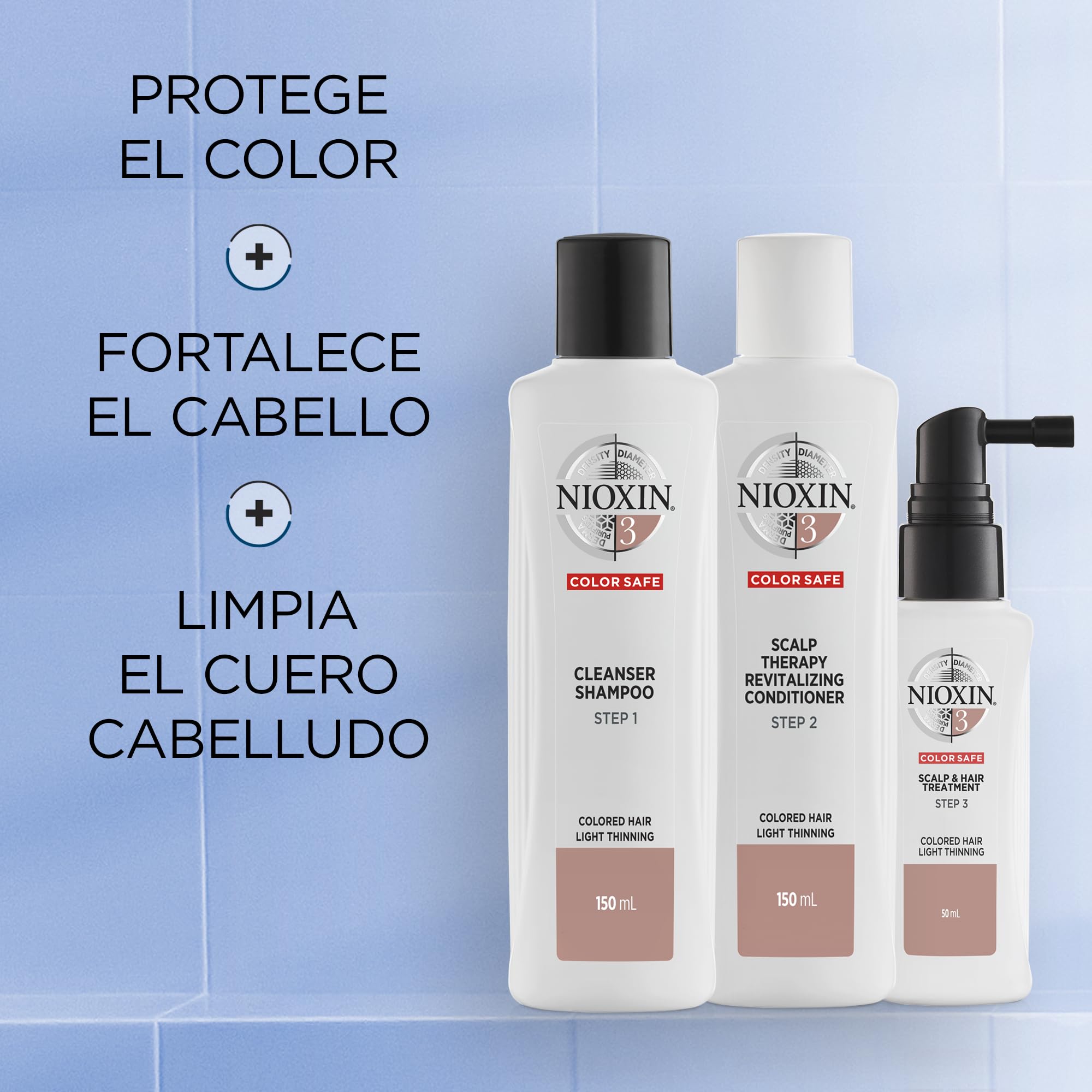 Nioxin Sistema 3, Cabello coloreado ligeramente debilitado, Champu+Acondionador+Tratamiento