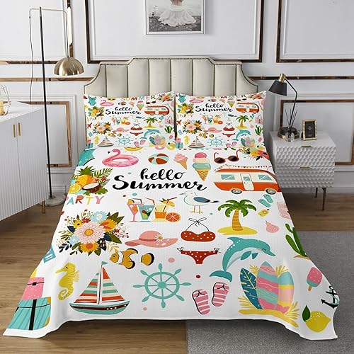 Miniatura 3 de Colcha de camping en la playa, tamaño King para mujeres adultas, juego de edredón con temática de verano para surf, caravana, cámper, automóvil, con