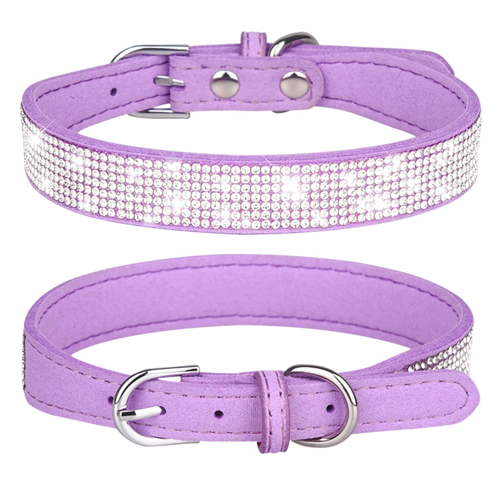PETPUBGNZS Rhinestone Dog Collar Soft Velvet Leather Cat Collars Cute Luxury Diamond Studded Bling Dog Collar Necklaces Adjustable Puppy Collar for Small Medium Large Dogs Cats Kitten (Purple,XS)