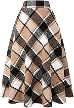 IDEALSANXUN Womens Plaid Wool Skirts Elastic Waist A-Line Pleated Tartan Long Skirts