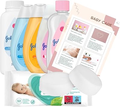 Baby Bath Bundle Set - Complete Newborn Care Kit - Baby Bath, Shampoo, Lotion 300ml, Oil 200ml, Powder 200g and 52x Wipes Bundled with Sponges