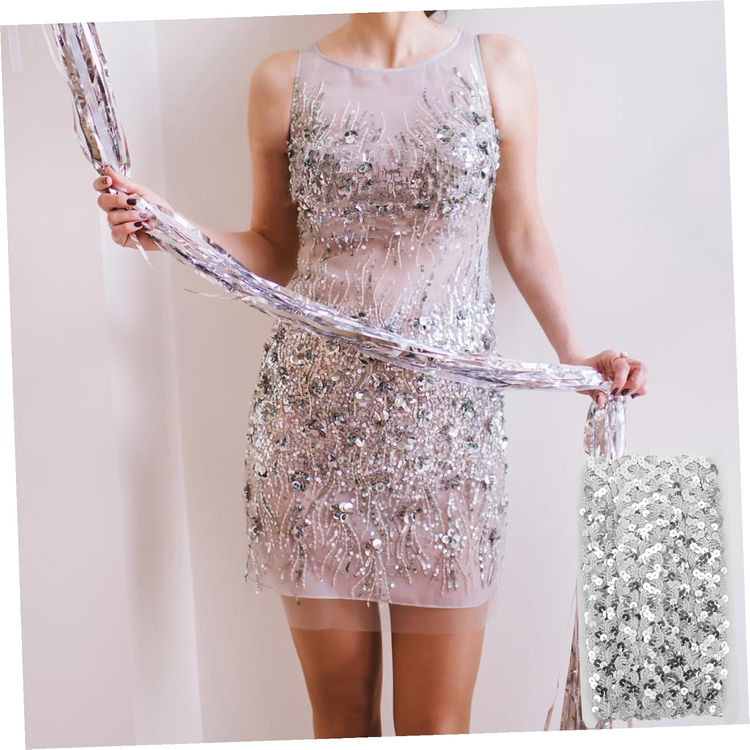 Silver Sequin Braid Trim Ribbon Yards Polyester Sewing Craft DIY Garment Edging Decorative Lace for Dress Accessories and Home Decor