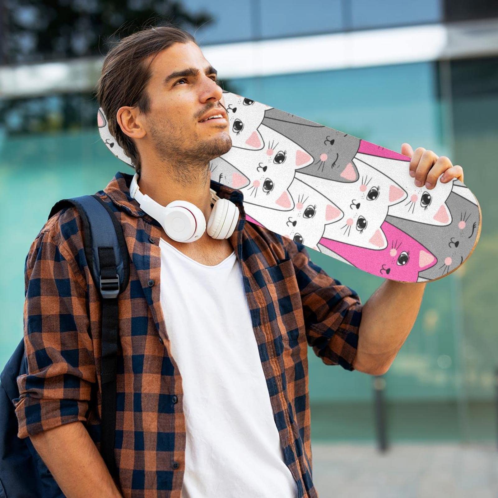 Skateboard-Griptape mit niedlichem Cartoon-Katzenmotiv, 2 Stück