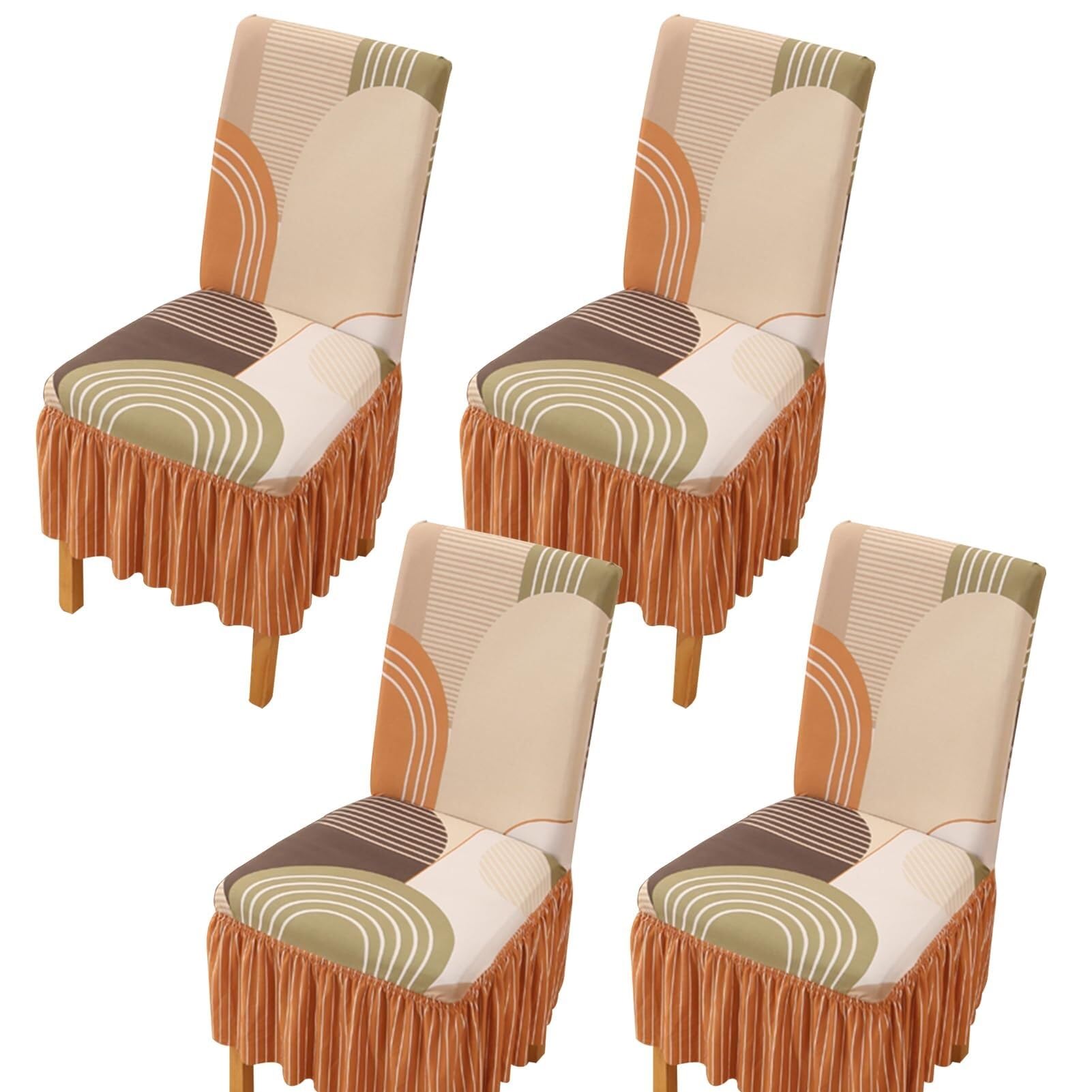 NMVAWIPT Dining Chair Covers With Skirt, Stretch Milk Silk Slipcovers, Full Protection, Fits Most Dining/Kitchen Chairs(6,4Pcs)