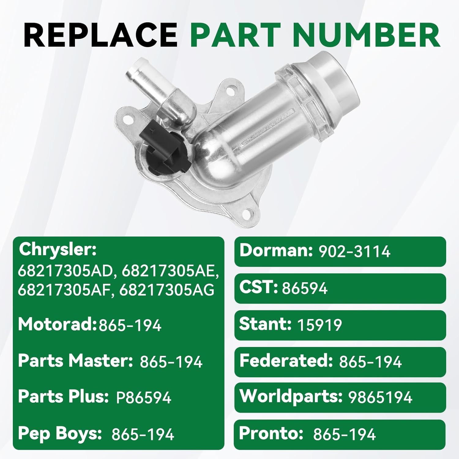 Aluminium Engine Coolant Thermostat Housing Assembly 68217305AE for 2017-2025 Chrysler Pacifica 2020-2024 Voyager 2022-2025 Ram ProMaster 1500 2500 3500 3.6L Replace NO. 902-3114 68217305AG