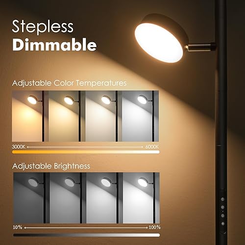 Miniatura 3 de Lámpara de pie de árbol para sala de estar, moderna lámpara de pie negra, luz de pie LED con control remoto y táctil, regulable 3000K-6000K para