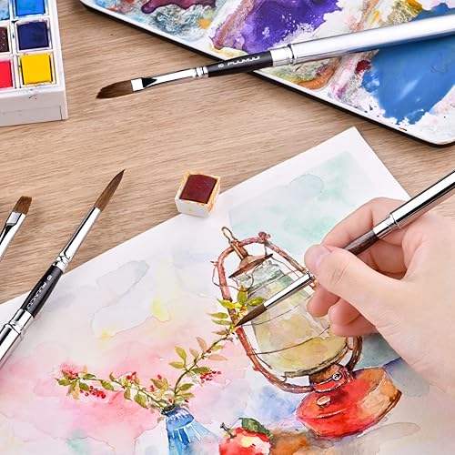 Miniatura 6 de Kolinsky Sable Hair - Juego de 4 pinceles redondos para acuarela de viaje, pinceles compactos portátiles para artistas con bolsillo para arte,