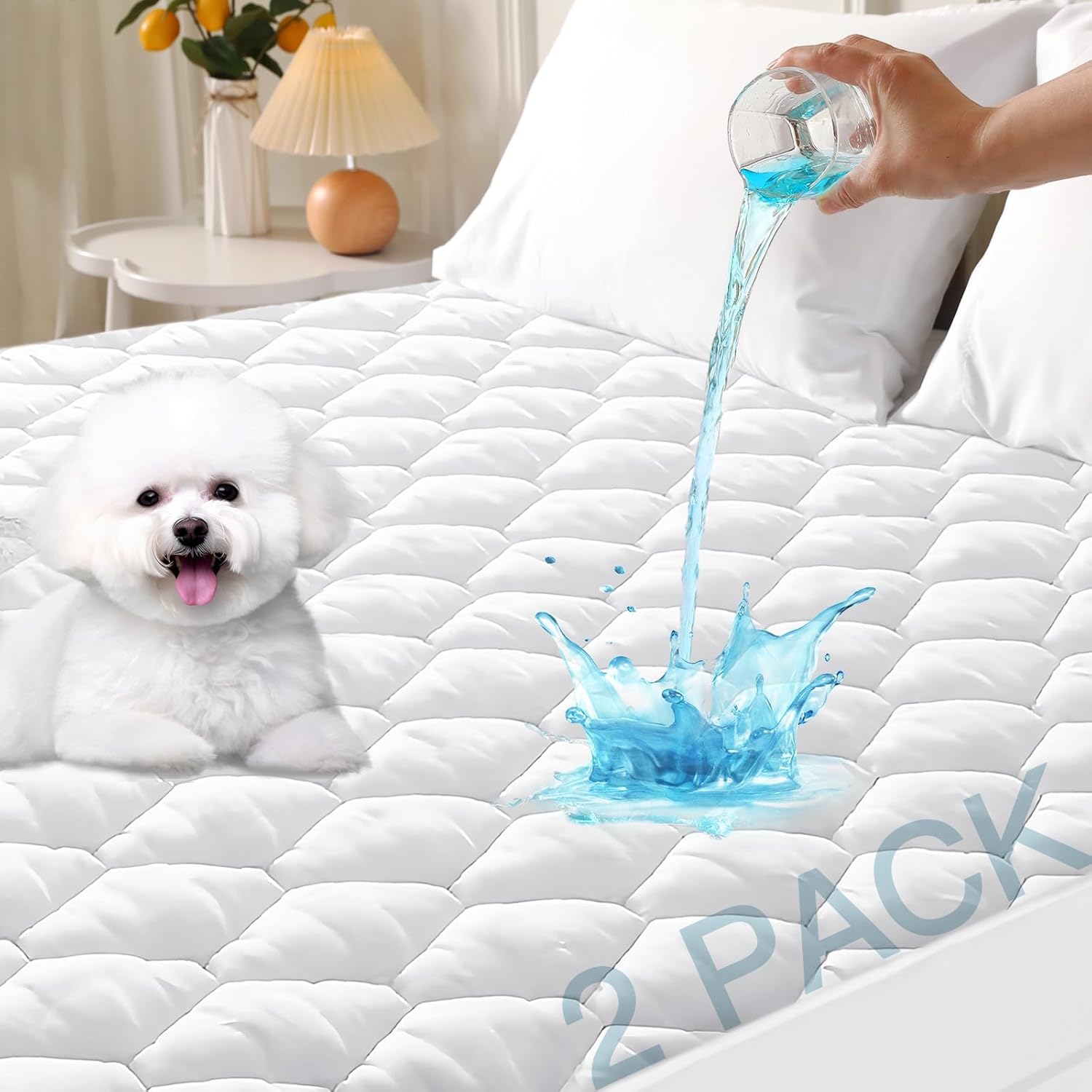 MUXHOMO 2 Pack Twin XL Mattress Protector, 100% Waterproof Quilted Mattress Cover Twin XL, Noiseless Soft & Cooling Mattress Pad Cover, Deep Pocket 6"-21", White