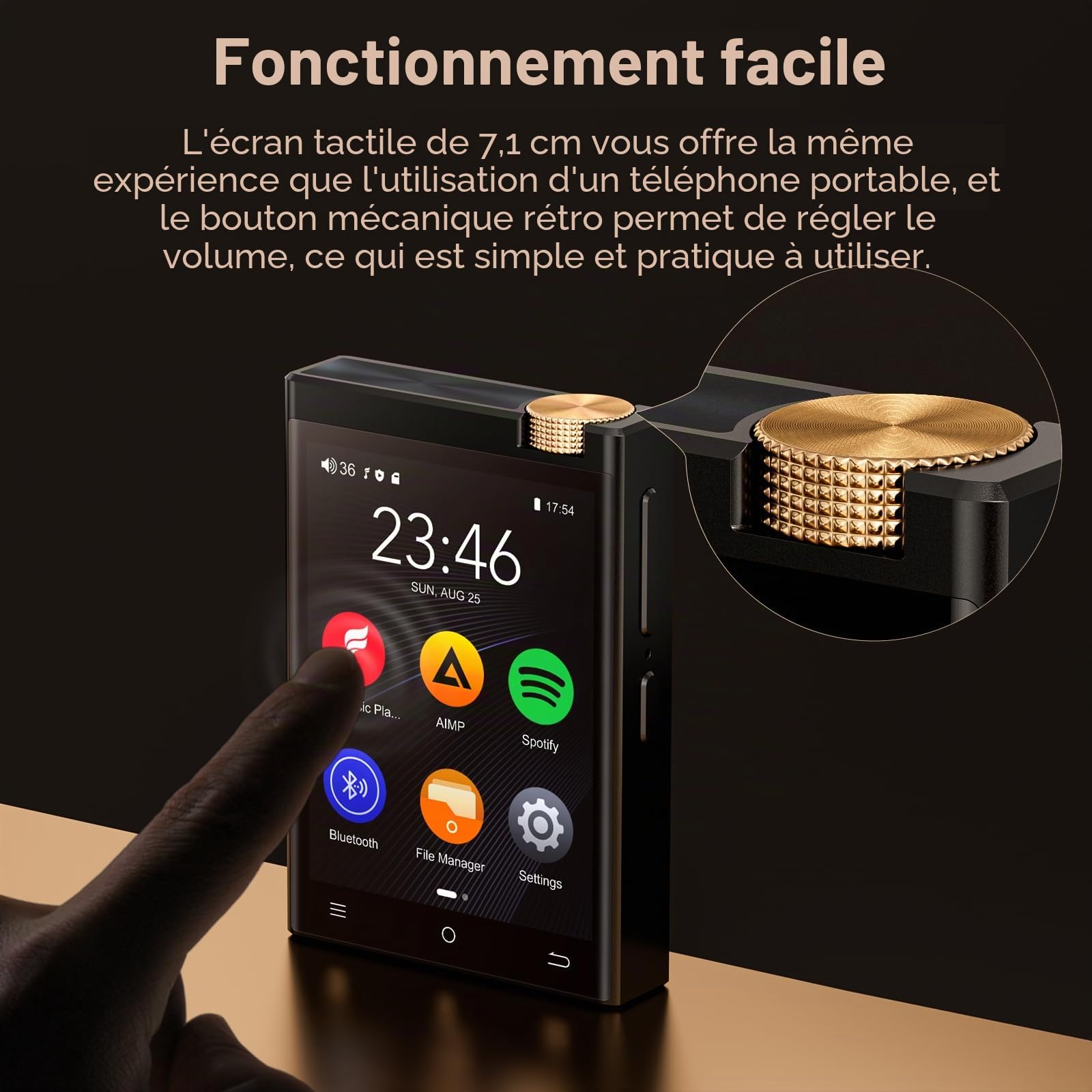 Lecteur MP3 HiFi, Oilsky 80Go Android 9.0 Spotify MP3 avec Bluetooth et WiFi, 2,8'' sans Perte DSD, Haute Fidélité Lecteur Musique Audio Portable