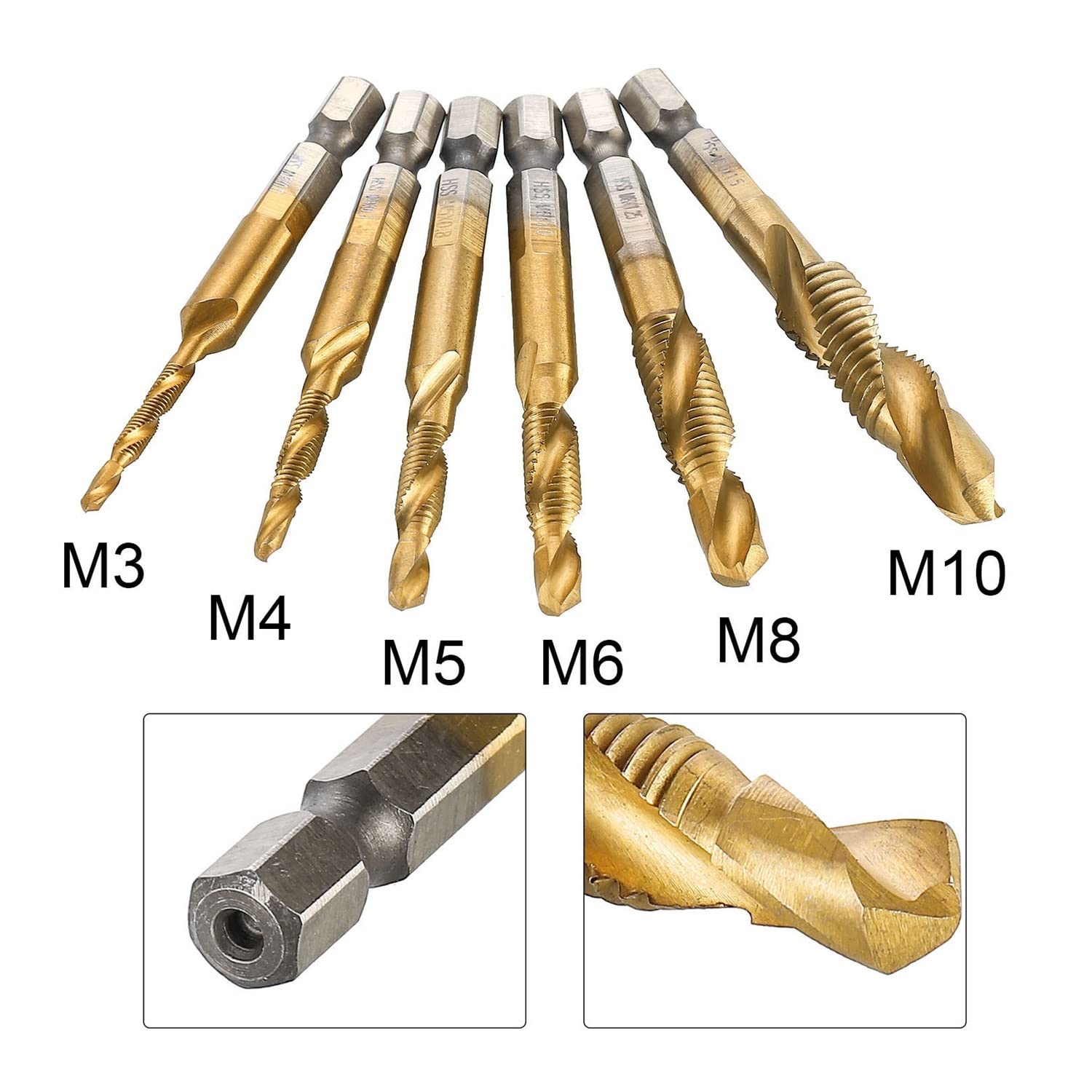 Drone toy accessories 6Pcs Titanium Combination Drill&A;Tap Bit Set 1/4" Hex Shank M3 M4 M5 M6 M8 M10 HSS Drill Tap Bit Machine Compound Tap Hand Tools