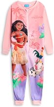 Disney Moana Girls Pink & Purple Zip-Up Onesie | Long Sleeve Microfleece Sleepwear