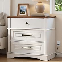 RALGEND Nightstand with Charging Station, 3 Drawer Night Stand