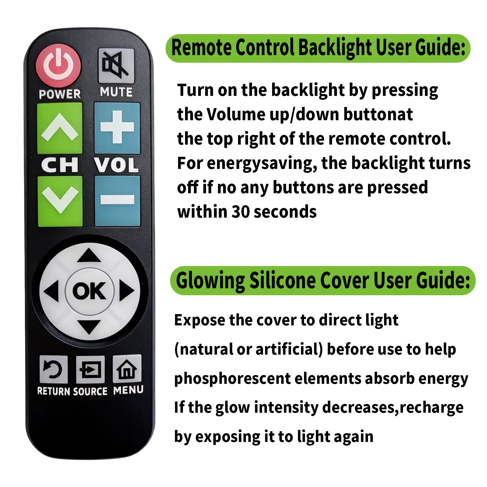 Mando a distancia retroiluminado con botón grande para TV LG con cubierta y gancho, control remoto universal sin configuración para personas mayores con mala visión, pacientes con enfermedad