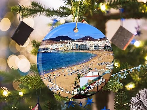 Miniatura 2 de España Roque Nublo Las Palmas Gran Canaria Adornos de Navidad para árbol Colgante de cerámica Adorno de doble cara Decoración Regalos de Navidad