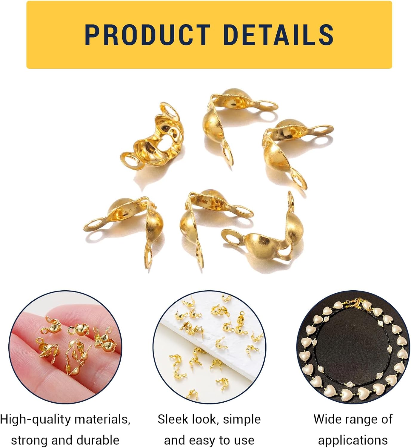 200 Pcs 18K Gold Crimp Beads for Jewelry Making, 4mm Open Bead Knot Covers Clamshell Crimp Beads Tips End Caps for DIY Bracelets Necklaces Crafting - Image 3