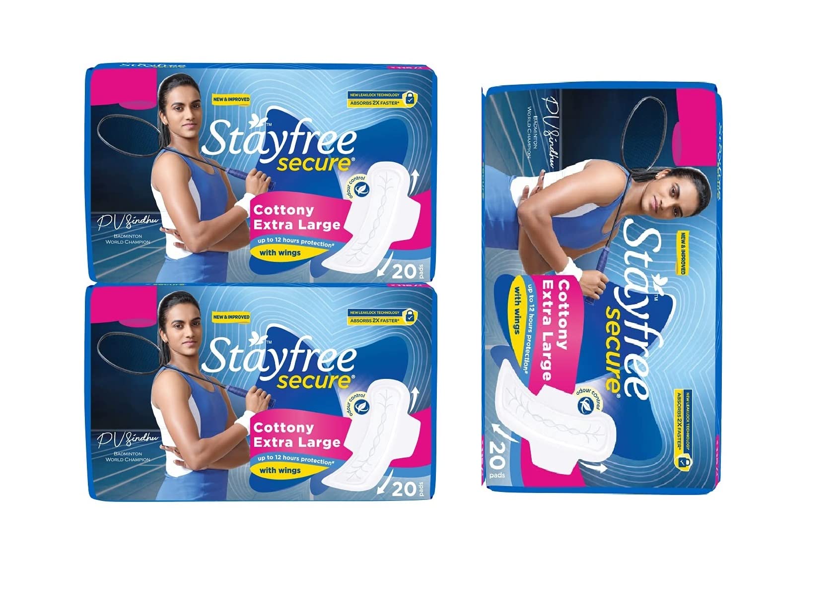 Stayfree Secure Cottony Soft XL Wings Sanitary Pads For Women, 20s x 3 (60 Napkins)