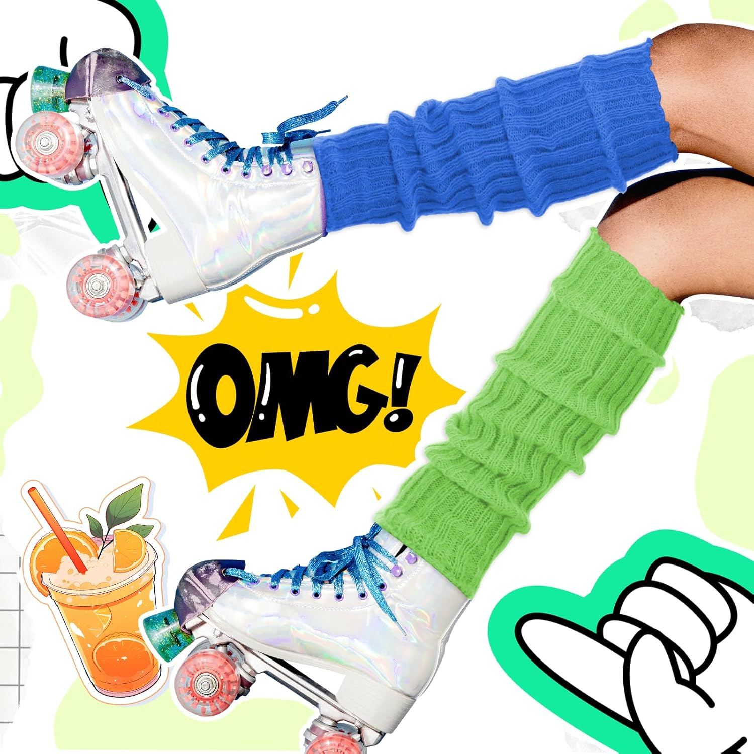 Neon Leg Warmers, 3 Pairs Y2k Knit Ribbed Leg Warmer Socks for Women 80s Party Sports Costume Accessories - Image 4